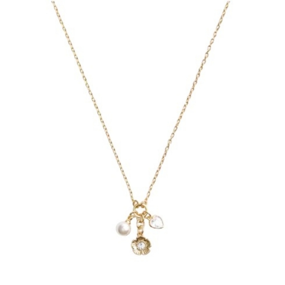 NWT Coach Faux Stone Signature Charm Cluster Pendant Necklace HTF